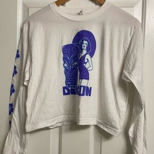 White Long Sleeve Graphic Crop Top